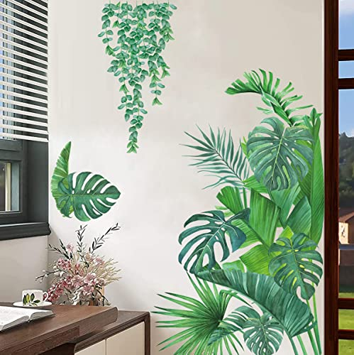 HPNIUB Grüne Blätter Wandtattoo,Modern Wandaufkleber Wohnzimmer,Grüne Pflanze Wandtattoo,Abnehmbar Hängende Rebe Wandbild,Frühling Wandsticker Aufkleber für Fenster Schlafzimmer Wanddeko (E, E)