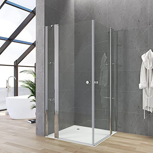 Duschkabine Eckeinstieg Schwingtür Pendeltür Dusche Duschtür Eckdusche Duschwand Glas Duschabtrennung mit Duschablagen und Festteil 5 mm ESG rahmenlos 90x120x187 cm