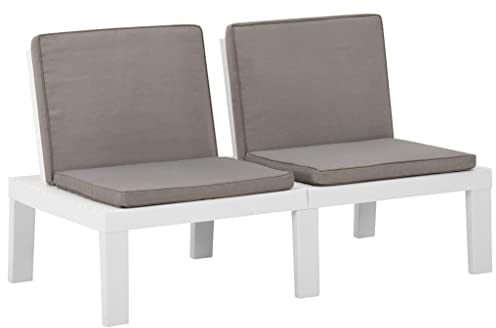 lvssiao Garten Pflanzenständer Blumenständer Pflanzen Bank, Garten-Lounge-Bank mit Auflagen Kunststoff Weiß Deko Blumenbank witterungsbeständig für Terrasse Balkon Weiß