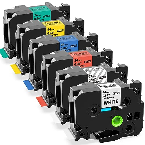 Hanseo Ersatz TZe 24mm Schriftbänder kompatibel mit Brother P-touch Bänder TZe-251 TZ-151 TZ-451 TZ-551 TZ-651 TZ-751, passend für Brother Beschriftungsgerät Ptouch Cube und PT-D600VP 6 Farben