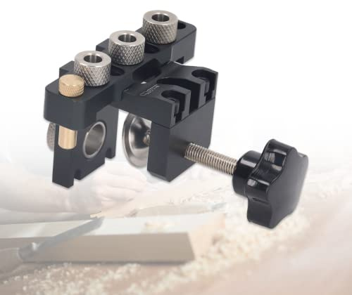 Gugxiom 3-in-1 Doweling Jig Kit, Pocket Hole Jig mit 4 Messing-Lokatoren, Lasergravur und 8/10-mm-Stanzbereich, mit 8-mm-, 10-mm- und 15-mm-Bohrern