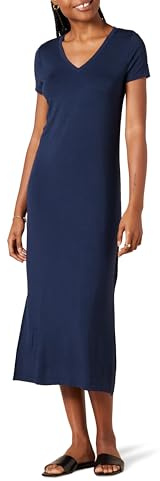 Amazon Essentials Abito Midi a Maniche Corte con Scollo a V in Jersey Donna, Blu Marino, XL