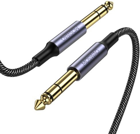 MOSWAG 10M Guitar Lead 6.35mm to 6.35mm Instrument Audio Cable Black | Oxygen-Free Copper,Nylon Braided 1/4 Balanced TRS Cable for Electric Guitar, Bass, Amp, Mixer, Keyboard, Pedal, Studio
