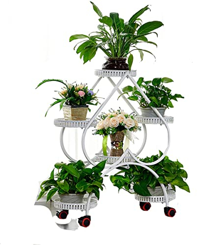 4-stufiger Metall Pflanzenständer Blumenständer, Mehrstöckig Pflanzenregal Blumentreppe für Fenster, Ecke,Wohnzimmer,Balkon, Garten,Büro,4-Tier 6 Töpfe (Color : Bianco)
