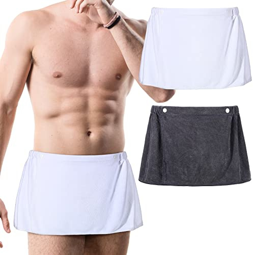 Preboun Men's Bath Wrap Towel Shower Wrap Towel Adjustable Terry Body Spa Towels with Pocket After Shower for Men Gift Spa College Bath Dorm Room Gym, Grey, White, 12 x 55 Inch