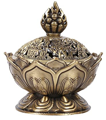 Akozon Räucherkegel Halter Metall Lotus, Wohnkultur Weihrauch Kegel Halter Vintage Rückfluss Weihrauch Brenner Rauch Stick Kegel Halter Wohnkultur Tägliche Dekoration Heißer (Bronze)