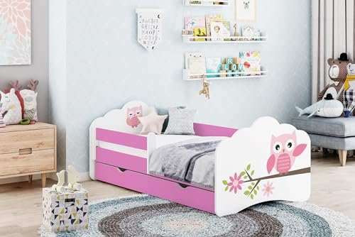 Happy Babies MOBI - Kinderbett 160 x 80 Kinderbett mit Rausfallschutz & Bettkasten Jugendbett mit farbigem Aufkleber Kinderbett mit Matratze 80x160 Kinder-Bett für Mädchen & Jungen (M31), 600402MO15