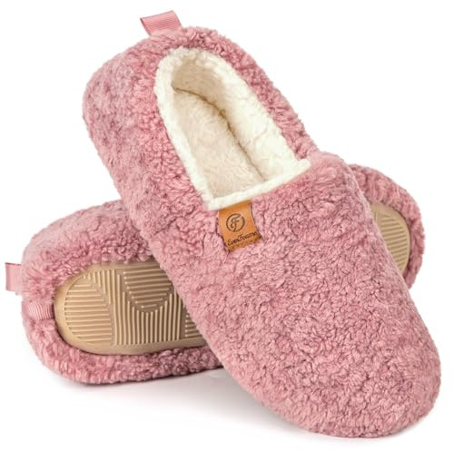 EverFoams Women's Fuzzy Full Slippers Soft Comfy Faux Shearling Memory Foam Indoor House Shoes Pink, 6.5 UK