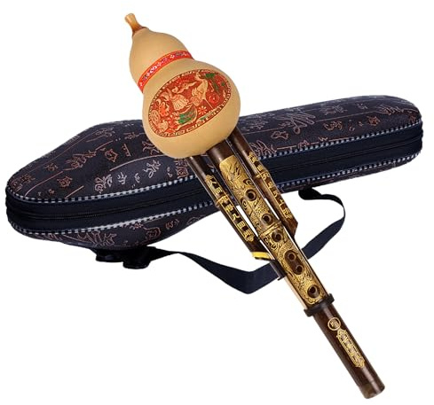 Chinese Handmade Hulusi Bamboo Gourd Cucurbit Flute Ethnic Musical Instrument for Beginner Music Lovers (Key of B flat)