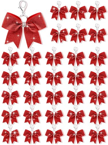 Tondiamo Cheer Bow Keychain Cheer Keychain with Rhinestones Cheerleader Keyrings for Teen Cheerleading Sports Accessory, Rot glitzernd