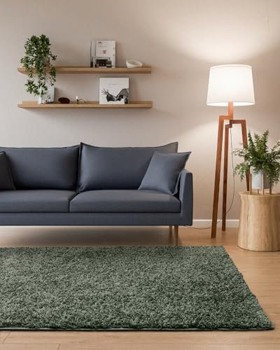 Interiyou Alfombra Pelo Largo Sofia - 160x230 cm Verde Claro - Esponjosa y Lisa - Lavable y Antideslizante - Textura Larga Suave