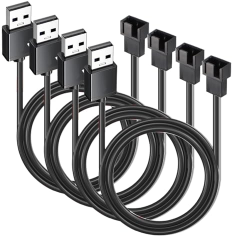 Gebildet 4Stück 50cm USB auf 3polig/4polig PWM 5 V Ärmellüfter-Netzteilkabel, USB auf 3/4polig Gehäuselüfter-Adapter-Anschlusskabel (3polig/4poliges Kabel)