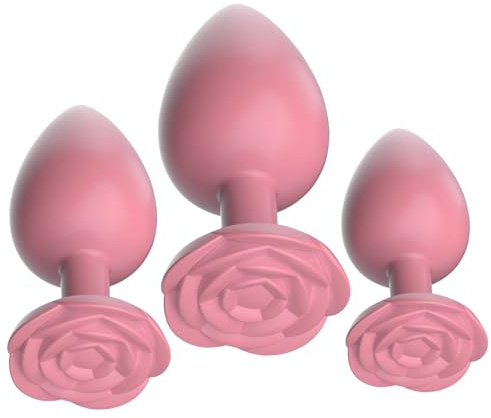 3er Blume Analplug Buttplug Set,Silikon Analstöpsel Klein + Mittel + Groß für Frauen und Männer,Analplugs Fetisch Masturbation Sex Spielzeug Anal Toy Pink (Pink S+M+L)