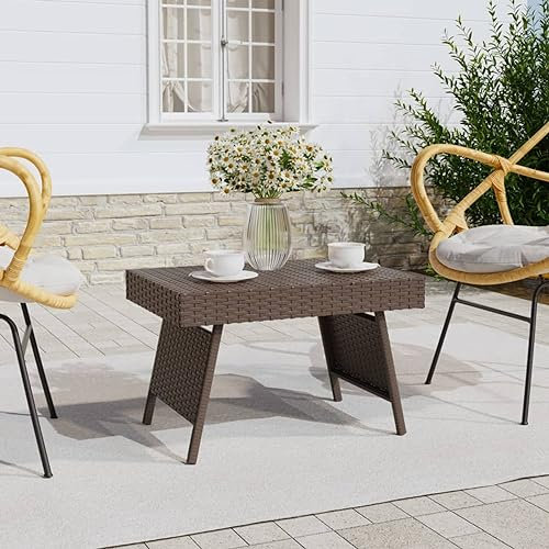 Chaduof Beistelltisch, Kleiner Tisch, Sofatisch, Side Table, Laptop Tisch, Pflanzenhocker, Druckertisch, Telefontisch, Sofa Table, Tabletttisch, Klappbar Braun 60x40x38 cm Poly Rattan