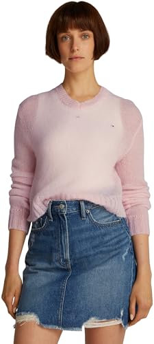 Tommy Jeans Jersey Mujer Open Knit con Cuello de Pico, Rosa (Precious Pink), M