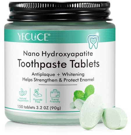Nano Hydroxyapatite Toothpaste Tablets 150 Tabs - Natural Whitening Fluoride Free & Eco Friendly Travel Mouthwash Tablets Chewable Toothpaste - Peppermint
