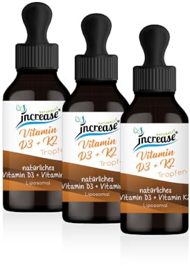 Nimm 3, zahl 2 Aktion Liposomale Vitamin D3 + K2 Tropfen hochdosiert - 1000 I.E Vitamin D3 pro Tag (720.000 I.E in 3 Flaschen) - MCT Öl C8 & C10 - Hohe Bioverfügbarkeit - vegan