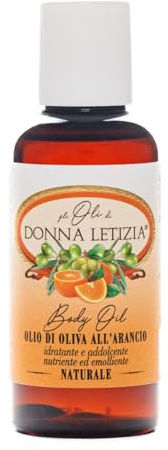 OLIO IDRATANTE ALL'OLIO DI OLIVA ALL'ARANCIO, ML100, DONNA LETIZIA,IDRATANTE NUTRIENTE E EMOLLIENTE,INGREDIENTI NATURALI AL 99,50%,AZIONE RINGIOVANENTE,ANCHE PER VISO E CAPELLI