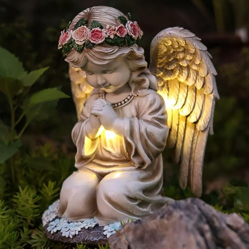 HENGBIRD Figure solari da giardino, lanterna solare da giardino, regalo per donne, decorazione per tomba, resistente alle intemperie, cimitero, decorazione da giardino, decorazione per prato, cortile,