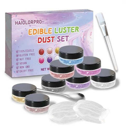 HAIOLORPRO Edible Glitter for Cocktails, 8 Colors Luster Dust Edible, Edible Glitter for Cakes Drinks Cookies, Edible Cake Decorations, Fancy Sprinkles Edible Food Cocktail Glitterr for Drinks, 3g/Bottle
