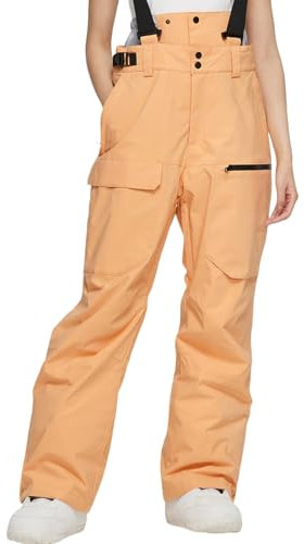 ALSOGO Damen Baggy Skihose Wasserdicht Isolierte Latzhose Winter Herren Snowboard Verstellbare Hosenträger Schneehose Winddicht Outdoor Warme Hose Orange M