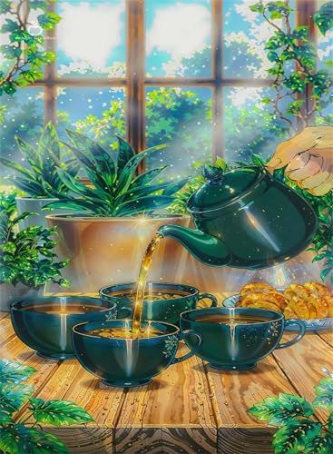 Zuooyi Tea Service Paint by Numbers for Adults, Framed DIY Painting by Number Kit for Beginners, Paint by Numbers Kits on Canvas Acrylic Pigment Drawing Paintwork 55x70cm/22x28 inch