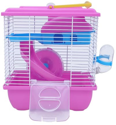 POPETPOP Doppelstöckiger Hamsterkäfig Aus Acryl Mit Schiebedesign Tragbares Kleintierhaus Für Hamster Und Chinchillas Rosa Villa Käfig Für Kleine Haustiere Zum Spielen Und Schlafen