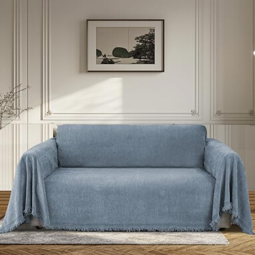 BellaHills Sofa Überzug 2 Sitzer Wasserdicht Sofaüberwurf Kratzschutz Sofa Katze Sofabezug Waschbar Chenille Sofaschoner Schutzdecke Couch Überzug Blau