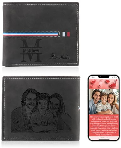 Thelovetag Personalisierte Geldbörse Herren mit NFC – Vatertagsgeschenk für Papa – Individuell graviertes Papa Geschenk aus Leder – Fotos speichern, Text & Name gravieren (Modell 8)