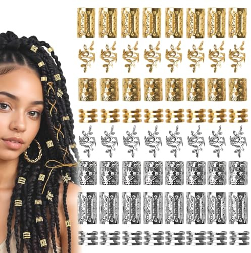 80pcs Dreadlock Perline Clip a Spirale, Gioielli Dreadlocks Trecce Clip, gioielli per capelli dorati argento, gioielli dreadlocks da donna, Capelli Treccia, Accessori Decorazione,Per Uomini e Donne