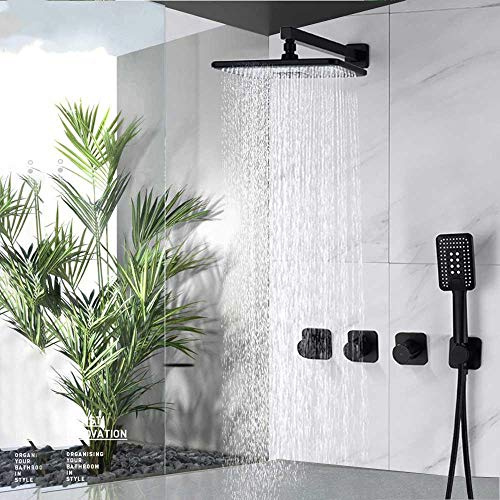 Juego de Ducha de Lluvia Grande Negro de instalación Oculta para casa, Hotel, Grifo Mezclador de Ducha de Alta presión, Grifo de Ducha de baño con 3 manijas