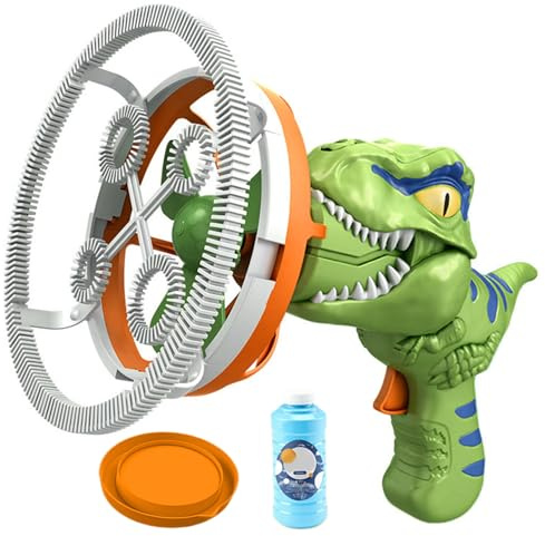 Trrymbbe Máquina de Burbujas de Dinosaurio Linda Pistola de Burbujas para niños Doble como máquina automática de Ventilador con solución Segura, en Regalos de Juguete eléctrico para niños para