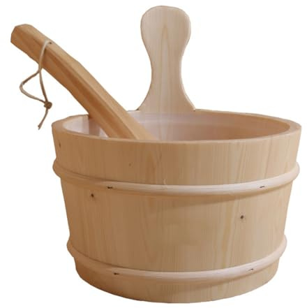 Seau de sauna en cèdre - Récipient d'eau en bois authentique, kit de vapeur de capacité 4L | La louche premium incluse, accessoire de bain fait à la main, Spa de relaxation, équipement sauna