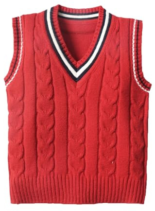 Generisch Chaleco de cuello en V para niños y niñas, sin mangas, cálido jersey de punto de punto, rojo, 8-9 años