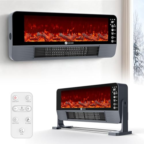 Heizlüfter Energiesparend, 2000W PTC Keramik Heizlüfter mit 3D-Flammeneffekt, 3 Modi, Wand/Standgerät, Überhitzungs/Kippschutz, 12H Timer, Fernbedienung, für Büro, Wohnzimmer, Schlafzimmer geeignet