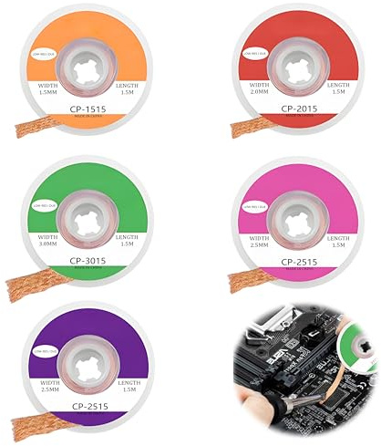 Tresses à Dessouder, Kit de Pompe à Dessouder Outil de Dessoudage Fil à Souder Haute Desoldering Wick pour Enlever l'Étain de Soudure et Démonter Les Composants Électriques(1.5/2.0/2.5/3.0/3.5mm)
