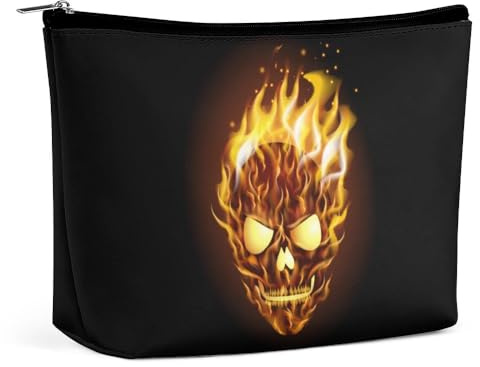 JiuPopular Trousse de toilette portable avec fermeture éclair pour un usage quotidien, voyage - Citron avec fleurs et feuilles, Tête de mort avec flamme, Taille unique