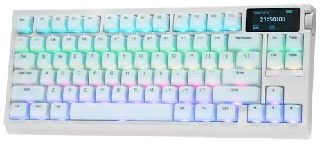 EPOMAKER G84 PRO Wireless Gaming Keyboard with Screen&Knob, 75% Creamy Mechanical Keyboard, 8000mAh, Hot Swappable, Silicone Keycaps, BT5.0/2.4G/USB-C Mode, NKRO, RGB (White, Creamy Jade Switch)