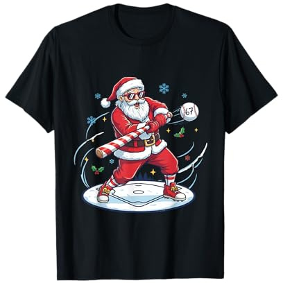 Lustiger Baseball Santa 67 Weihnachts-Pyjama für Jungen T-Shirt