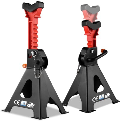 Warmfay Lot de 2 chandelles d'essieu 3T pour voiture avec goupille de sécurité et patins en caoutchouc, 275-430 mm, 10 niveaux réglables en hauteur, cric, supports de levage professionnels, changement