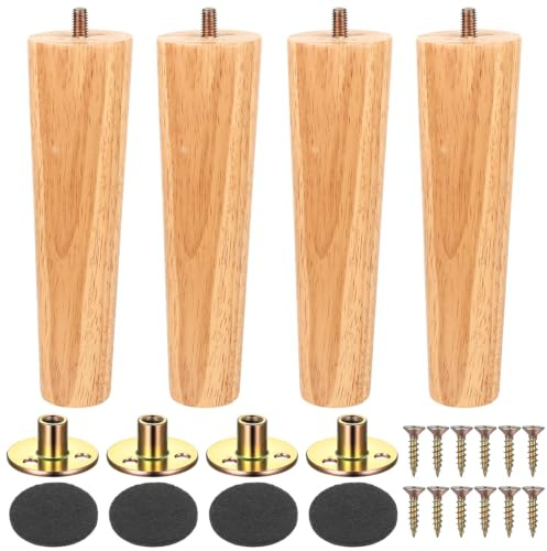 AIOUHMYM 4 Pcs Solid Wood Furniture, Wooden Table, Wood Furniture Feet, Replacement Sofa Cabinet for Sofa Couch Dresser Chair Legs, with Threaded Bolts & Screws & Rubber Pads (l) | Replacement Wooden Legs for Furniture, Sofa, Tables, TV and Desks