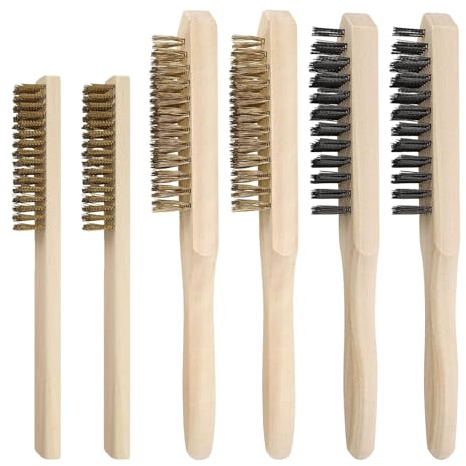 6 teilig Drahtbürste, Messingbürste Stahlbürste Messing Drahtbürste mit Holzgriff 2 GrößEn Drahtbürsten Hand Kupferbürste für Sauberen Rost Schmutz Metallbürste Wire Brush
