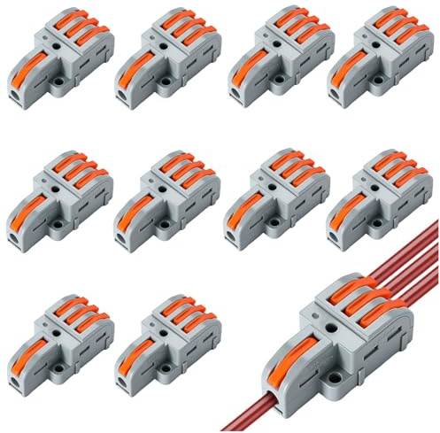 10 Stück Verbindungs-Ternimal,1 In 2 Out Anschlussklemme, mit Hebel,Verbindungsklemme mit Betätigungshebel Bilateral Leiter,4mm² Leiter Klemme,Kombinierbare Durchgangsverbinder (1 IN 3 OUT)