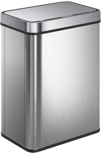 HOMCOM Cubo de basura con sensor de acero inoxidable de 50 l, silencioso, con tapa de cierre suave, resistente a las huellas dactilares, para cocinas, oficinas, dormitorios, color plateado