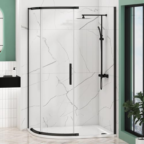 Chelsea 1200 x 900mm Single Door Offset Quadrant Shower Enclosure with L/H Stone Shower Tray Walk-in Corner Cubicle Screen 8mm Easy Clean Glass, 1950mm Tall - Matt Black