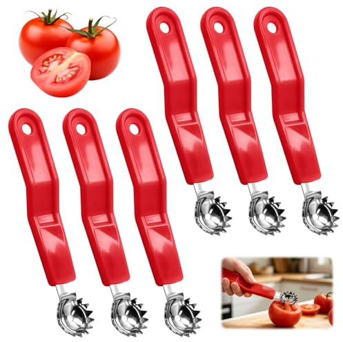 6Pcs Tomato Corer, Stainless Steel Strawberry Huller Tool, Serrated Fruit Stem Remover for Kitchen Gadgets, Vegetable Corer for Salad Dessert Prep, 11.5cm 4.3in with Hanging Hole