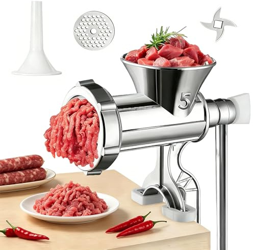 SKJJM Manual Meat Grinder, Manual Meat Grinder Manual with Tabletop Clamp & Enema Tube, Aluminum Alloy Hand Meat Grinder for Home Use, Multi-Purpose Meat Mincer, Veggies, Noodles, Pepper