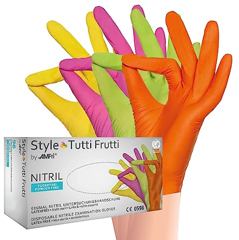 AMPri Nitrilhandschuhe, bunt, Farbenmix, 96 Stück/Box, Größe S, puderfrei, Style tutti frutti by Med-Comfort: Nitril Einmalhandschuhe, Einweghandschuhe in den Größen XS, S, M, L, XL