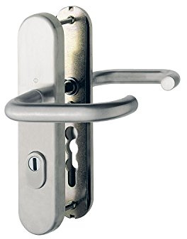 HOPPE Sicherheits-Drückergarnitur für Haustüren | Modell: Paris | Entfernung 92 mm | mit Kernziehschutz | Edelstahl matt | 1 Stück | 3990003