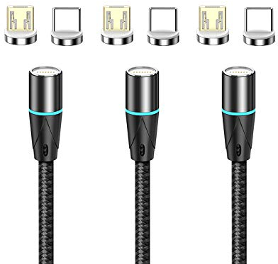 N. NETDOT 12th Generación Cable Magnético,Carga Rápida y Transferencia de Datos para Teléfonos Inteligentes Micro-USB,USB-C (1.5m/3 Pack Negro)
